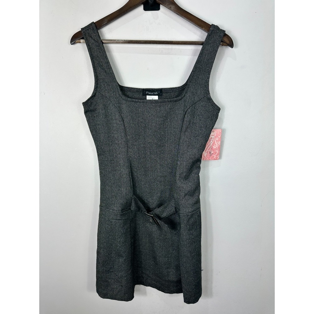 Fleurish Mini Dress Womens 5 Grey Sleeveless‎ Square Neck Buckle Detail 90s Y2K